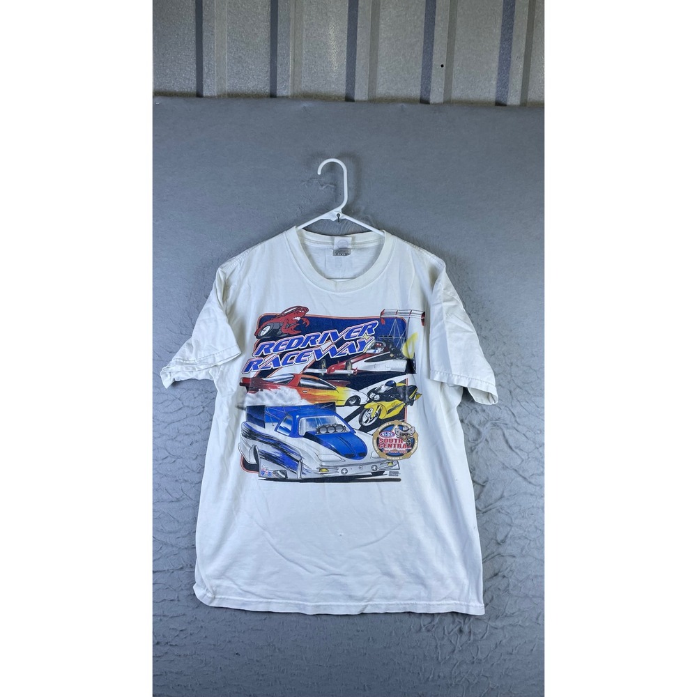 Delta Red River Raceway T-Shirt Mens M White Good NHRA Drag Racing Graphic Tee